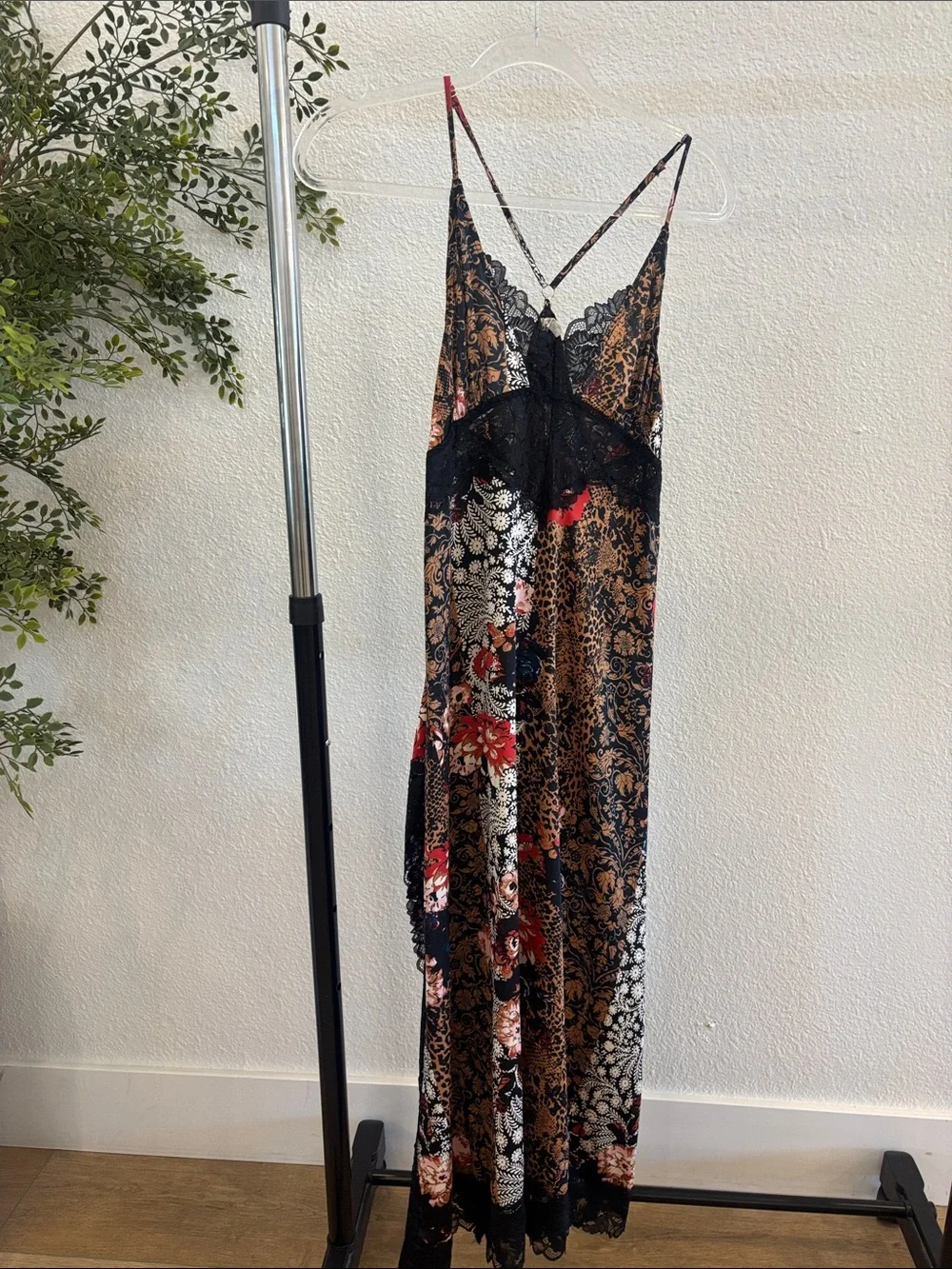 Free People Black Floral Midi Slip Dress - Picture 1 of 1
